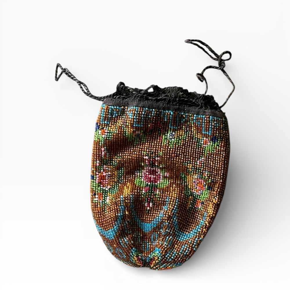 Antique Vintage Victorian Elegant Beaded Drawstring Bag